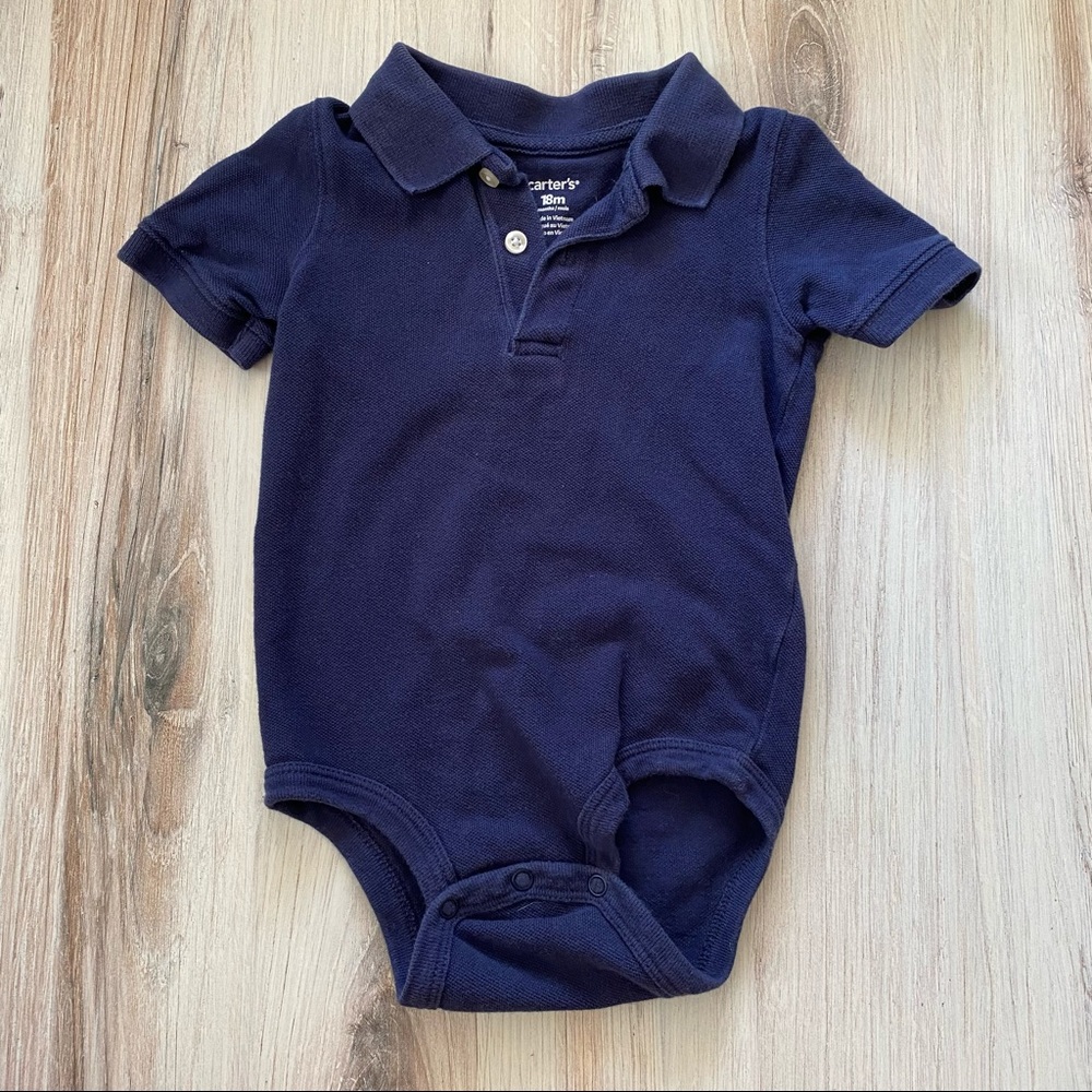CARTER'S Pique Polo Bodysuit/Onesie - Navy Blue - Size 18M